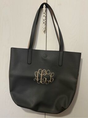 Ulta soft Gray Faux leather Letter Monogram Tote.